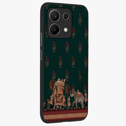 Macmerise Glass Case upright view showcasing bold artistic artwork with contemporary design theme.