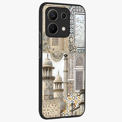 Mughal Marble Legacy Glass Case upright view showcasing ornate Mughal design with luxurious traditional theme.