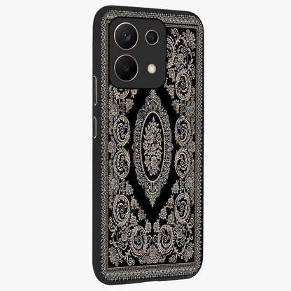 Noir Bloom Elegance Glass Case upright view showcasing graceful floral artwork with luxurious dark theme.