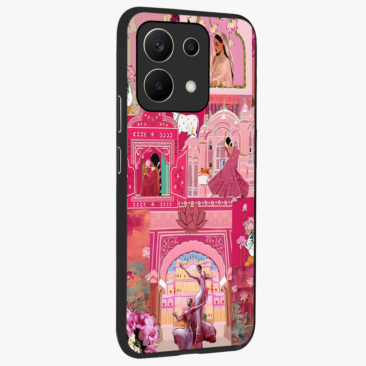 Pink Palace Muse Glass Case upright view showcasing artistic palace artwork with graceful royal theme.
