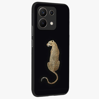 Regal Leopard Glass Case upright view showcasing striking leopard artwork with fierce wildlife theme.