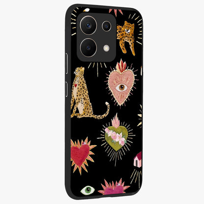 Sacred Jungle Heart Glass Case upright view showcasing vibrant jungle artwork with symbolic heart theme.