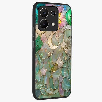 Stained Sunrise Glow Glass Case upright view showcasing colorful sunrise artwork with warm morning theme.