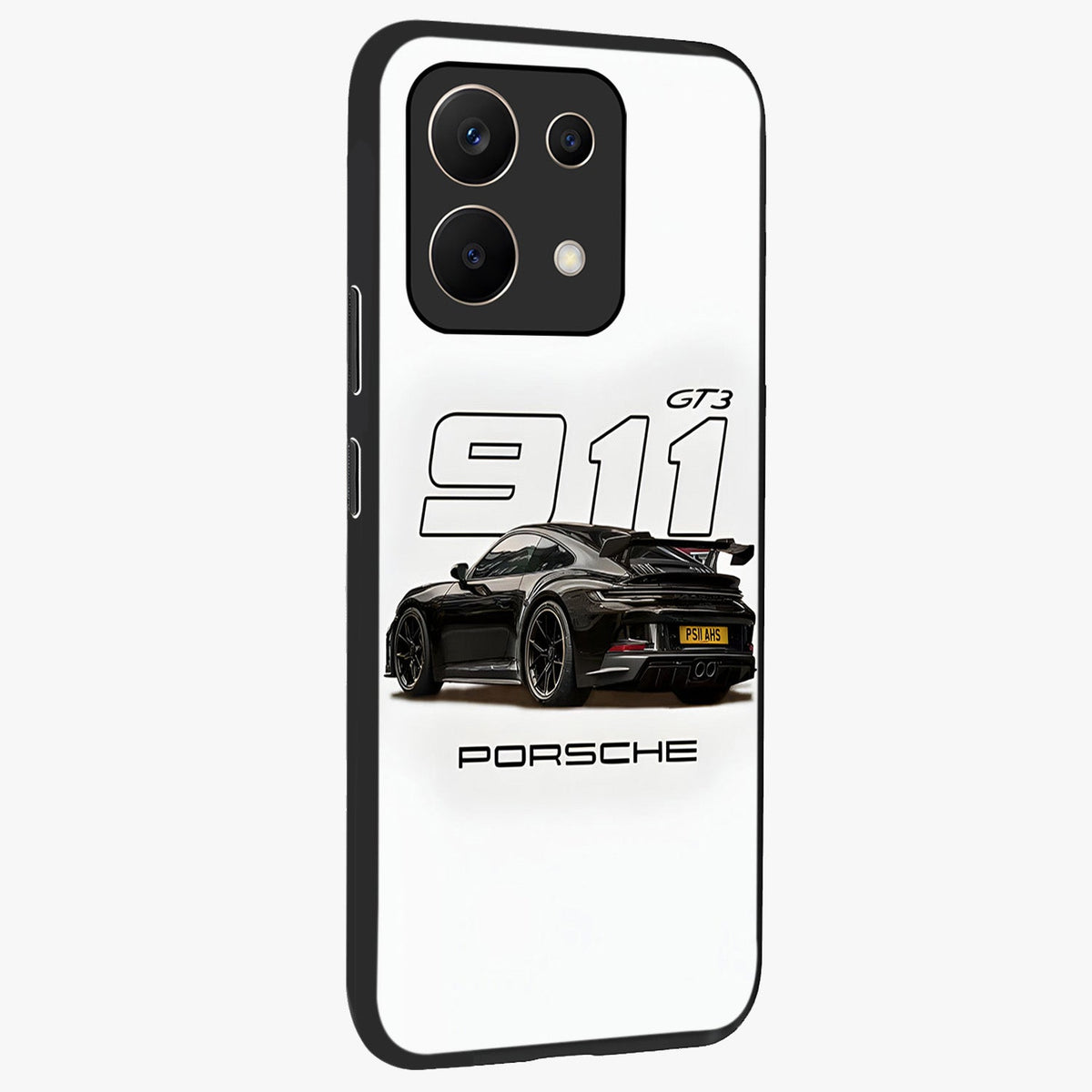 Turbo Legacy Icon Glass Case upright view showcasing bold racing inspired artwork with classic car theme.