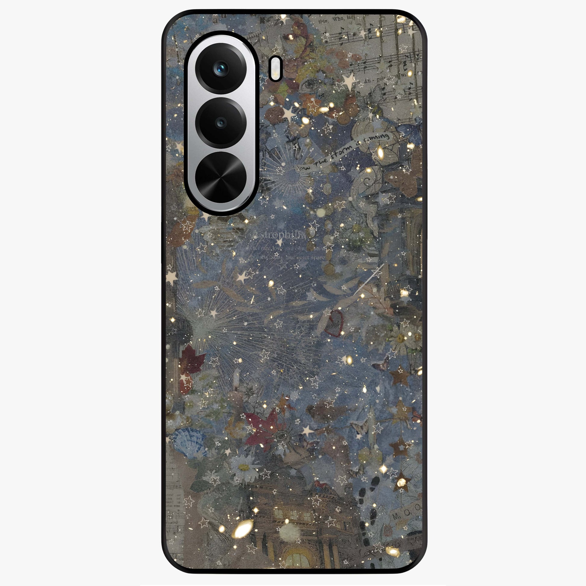 Aesthetic Astrolophia Glass Case showing flat back view with dreamy aesthetic design and glossy glass finish.