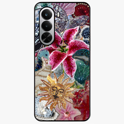 Beaded Garden Fantasy Glass Case showing flat back view with dreamy garden bead artwork and glossy glass finish.