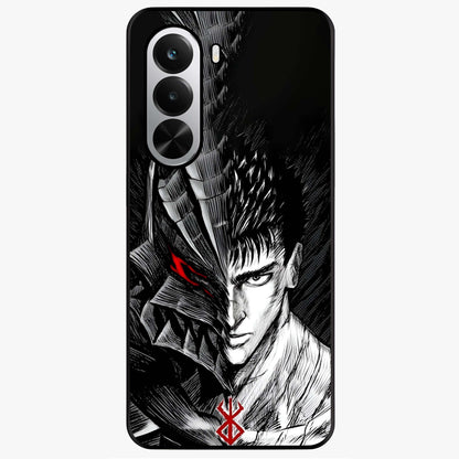 Berserker Blood Oath Glass Case showing flat back view with fierce warrior inspired artwork and glossy glass finish.