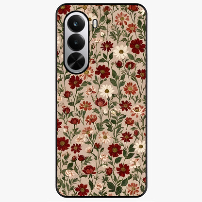 Biege Flower With Leaf Glass Case showing flat back view with soft beige floral artwork and glossy glass finish.
