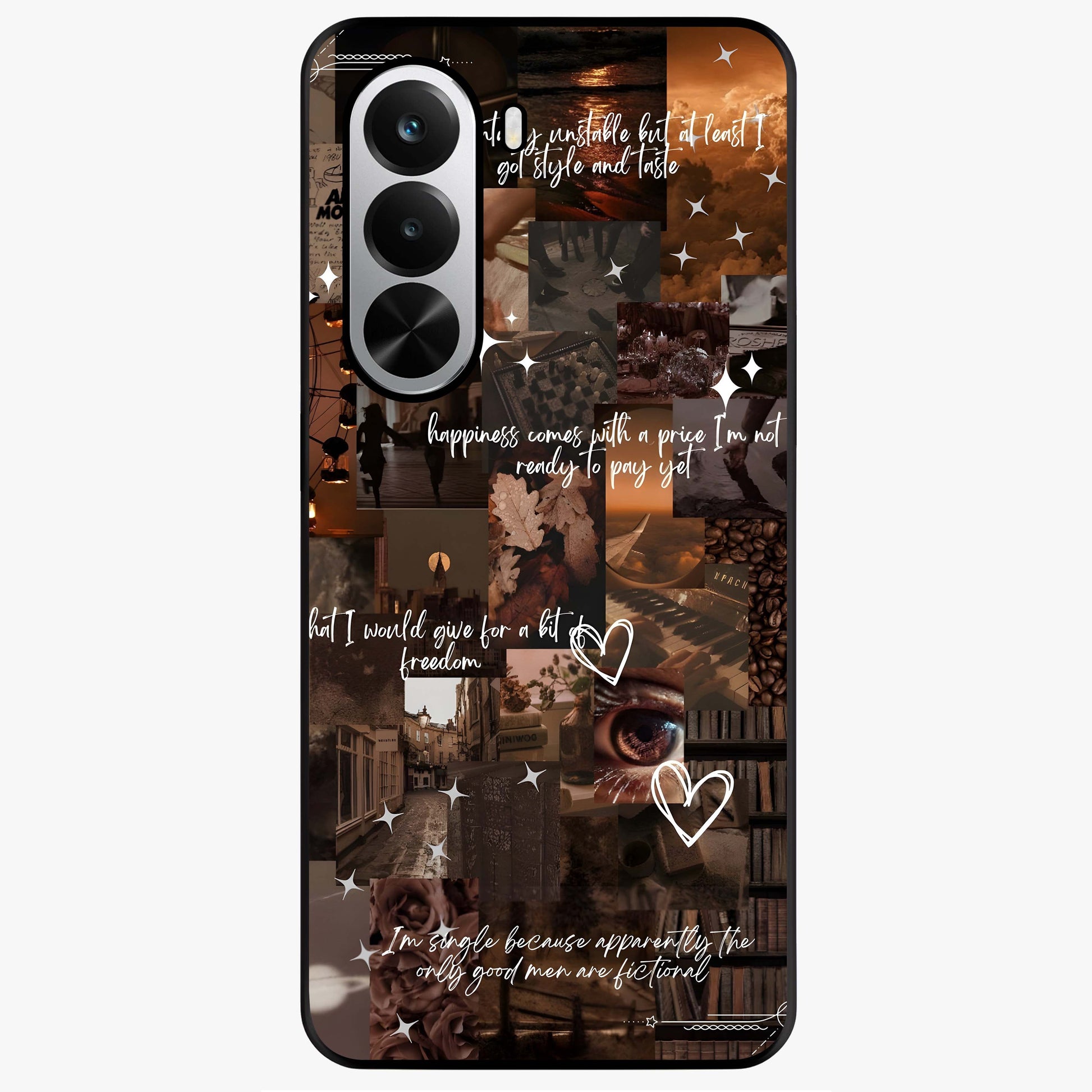 Bittersweet Aesthetic Chaos Glass Case showing flat back view with artistic chaotic aesthetic design and glossy glass finish.