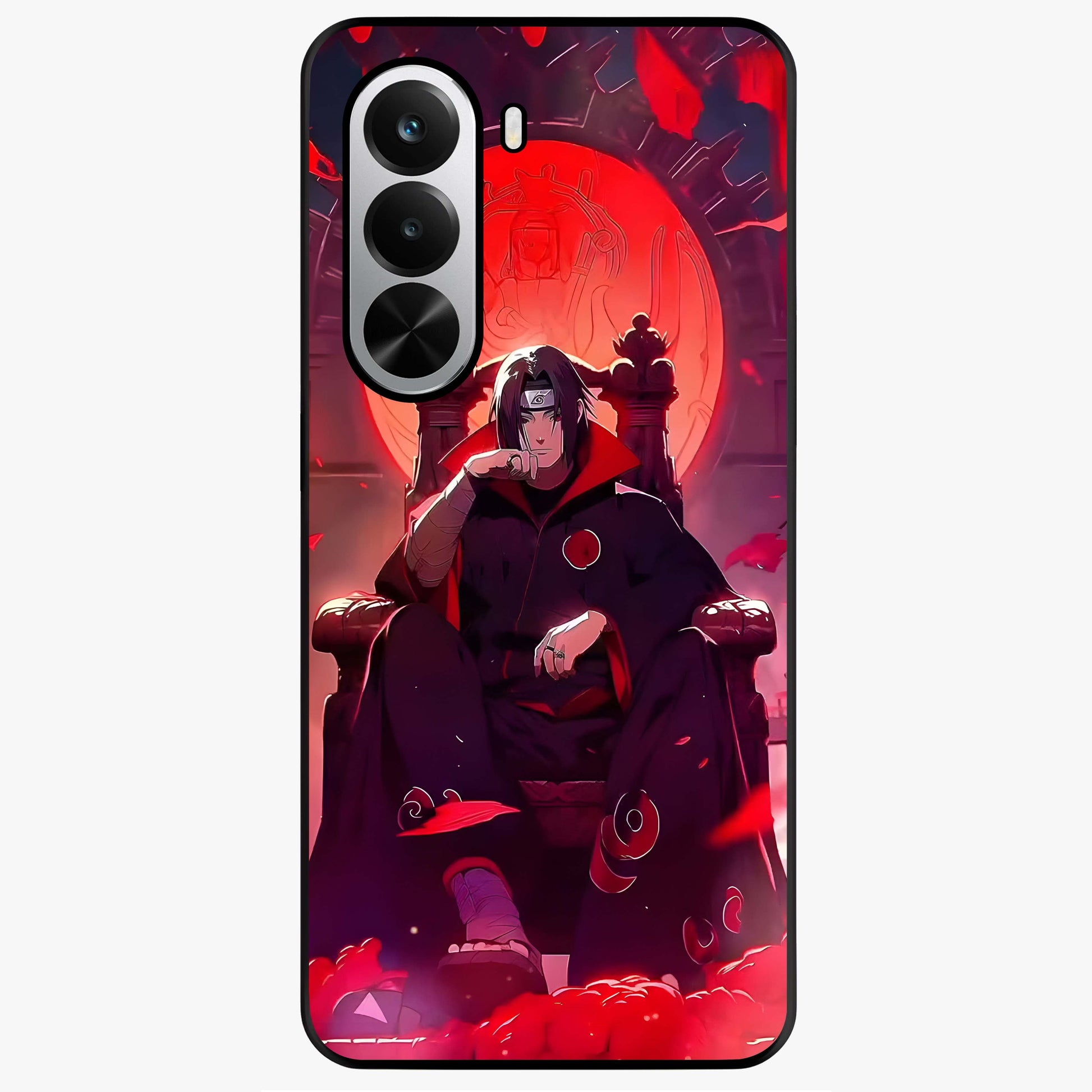 Blood Moon Sovereign Glass Case showing flat back view with mystical blood moon artwork and glossy glass finish.