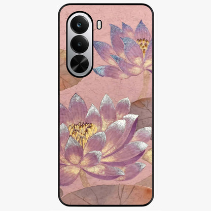 Blossom Mist Lotus Glass Case showing flat back view with serene lotus blossom artwork and glossy glass finish.