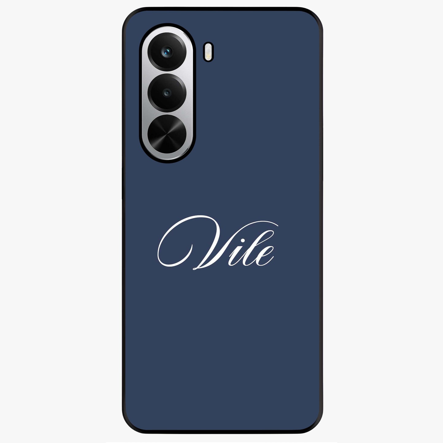 Blue Background Personalized Custom Name Glass Case showing flat back view with minimal blue background and custom name design.