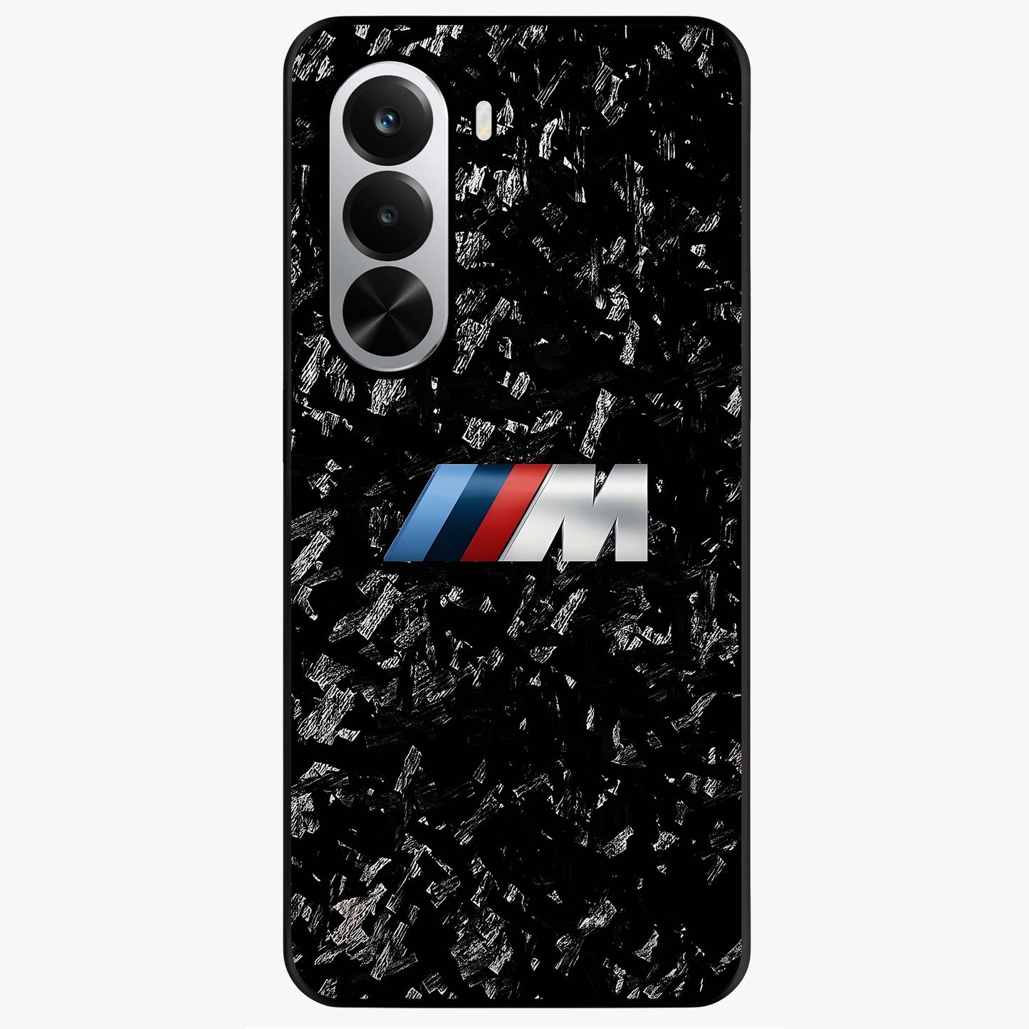 Carbon Speed Mark Glass Case showing flat back view with sporty carbon pattern artwork and glossy glass finish.