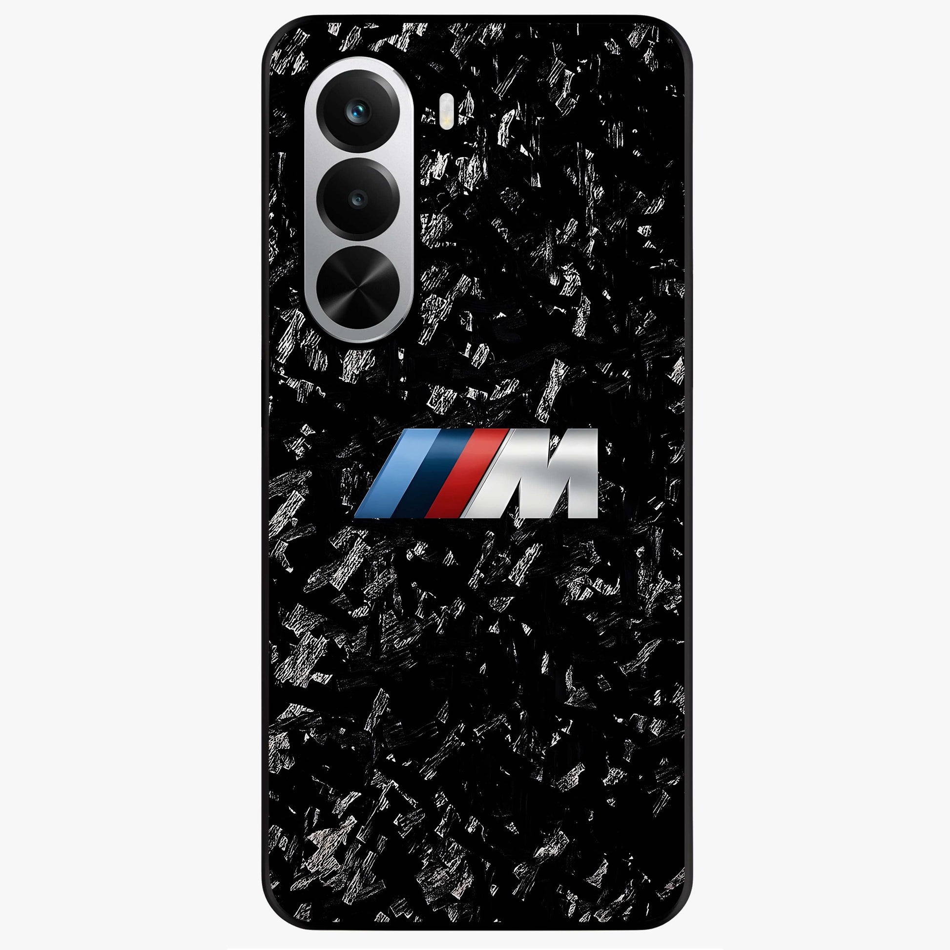 Carbon Speed Mark Glass Case showing flat back view with sporty carbon pattern artwork and glossy glass finish.