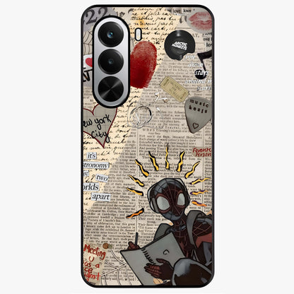 City Dream Sketch Glass Case showing flat back view with artistic city skyline sketch artwork and glossy glass finish.