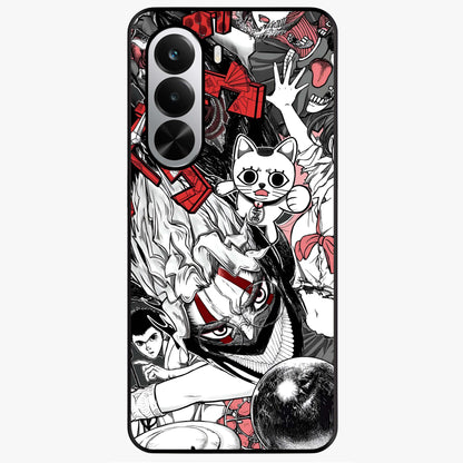 Crimson Chaos Panel Glass Case showing flat back view with bold crimson abstract artwork and glossy glass finish.