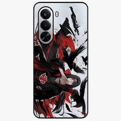 Crimson Crow Illusion Glass Case showing flat back view with artistic crow illusion artwork and glossy glass finish.