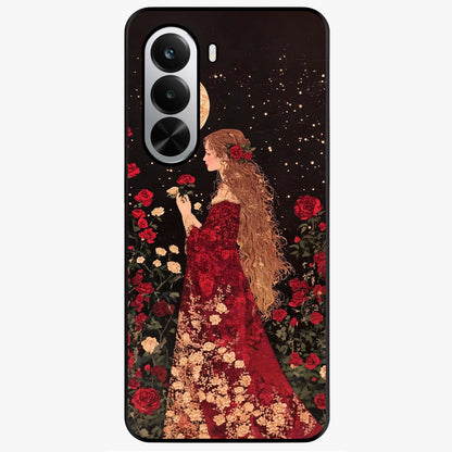 Crimson Dreams Glass Case showing flat back view with dreamy crimson artwork and glossy glass finish.