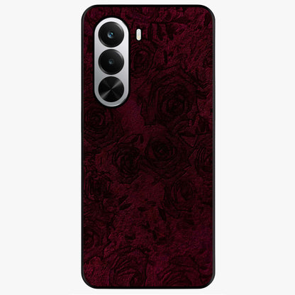 Crimson Fade Flow Glass Case showing flat back view with flowing crimson gradient artwork and glossy glass finish.