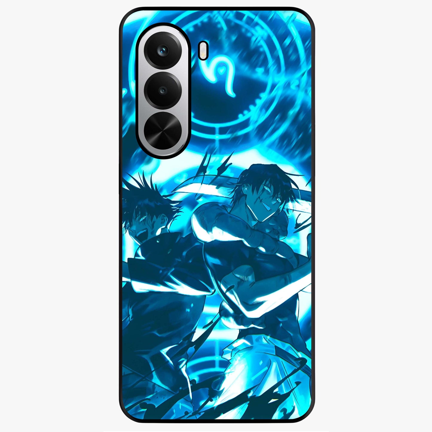 Cursed Energy Clash Glass Case showing flat back view with intense cursed energy artwork and glossy glass finish.