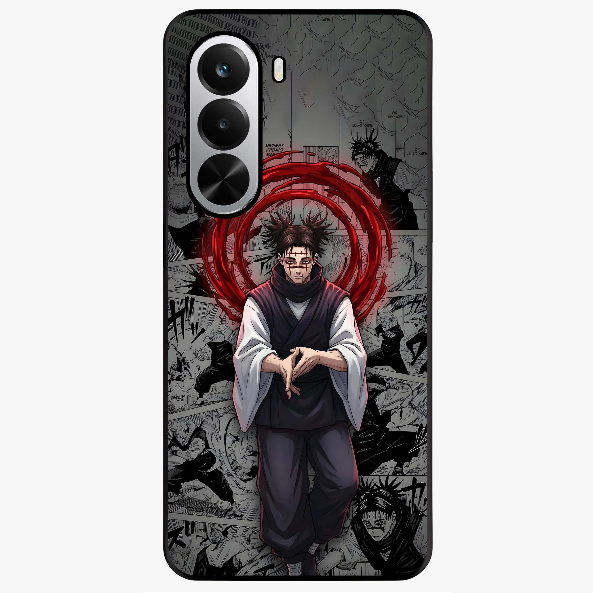 Cursed Ritual Ascension Glass Case showing flat back view with dark ritual themed artwork and glossy glass finish.
