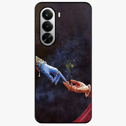 Divine Touch Eternal Glass Case showing flat back view with spiritual themed artwork and glossy glass finish.
