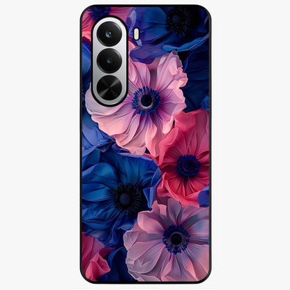 Flower Paper Art Pattern Glass Case showing flat back view with paper cut style floral artwork and glossy glass finish.