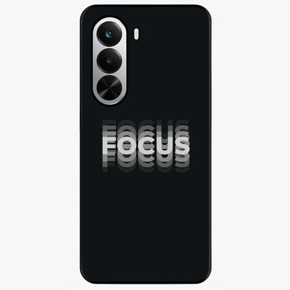 Focus Mode On Glass Case showing flat back view with bold motivational typography design and glossy glass finish.