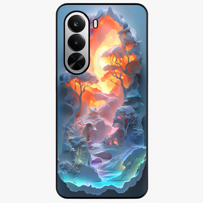 Glow Forest Portal Glass Case showing flat back view with glowing forest portal artwork and glossy glass finish.