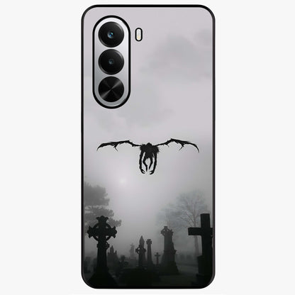 Graveyard Shadow Descent Glass Case showing flat back view with dark graveyard themed artwork and glossy glass finish.