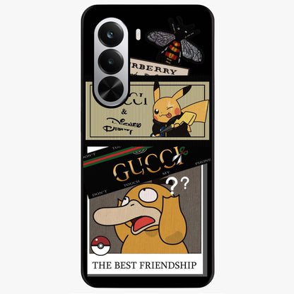 Gucci Play Mashup Glass Case showing flat back view with luxury inspired graphic artwork and glossy glass finish.