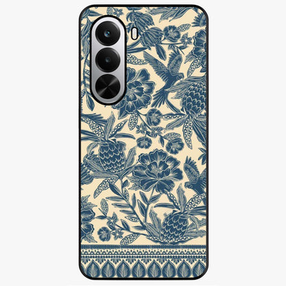Heirloom Wild Bloom Glass Case showing flat back view with vintage inspired wild flower artwork and glossy glass finish.