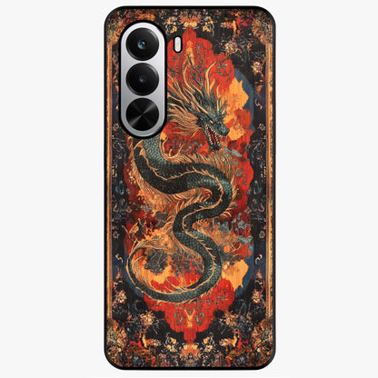 Inferno Dragon Soul Glass Case showing flat back view with fiery dragon artwork and glossy glass finish.
