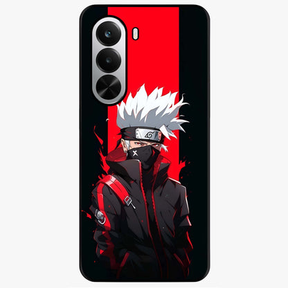 Kakashi Scarlet Shadow Glass Case showing flat back view with powerful anime ninja artwork and glossy glass finish.