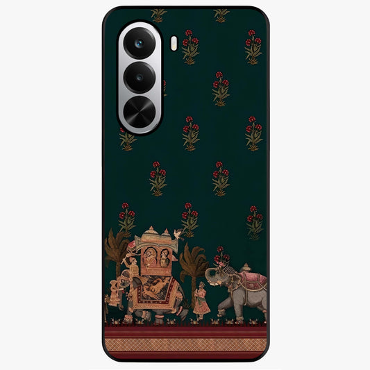 Macmerise Glass Case showing flat back view with stylish modern artwork and glossy glass finish.