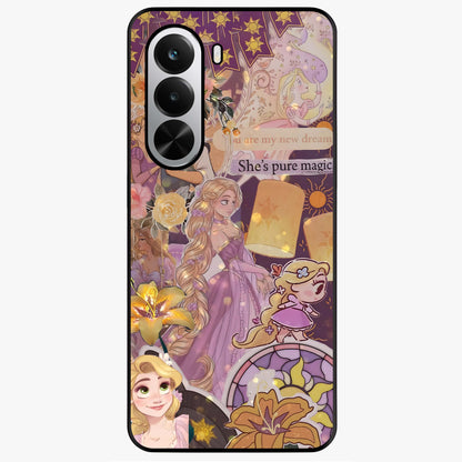Magical Tangled Dream Glass Case showing flat back view with dreamy tangled artwork and glossy glass finish.