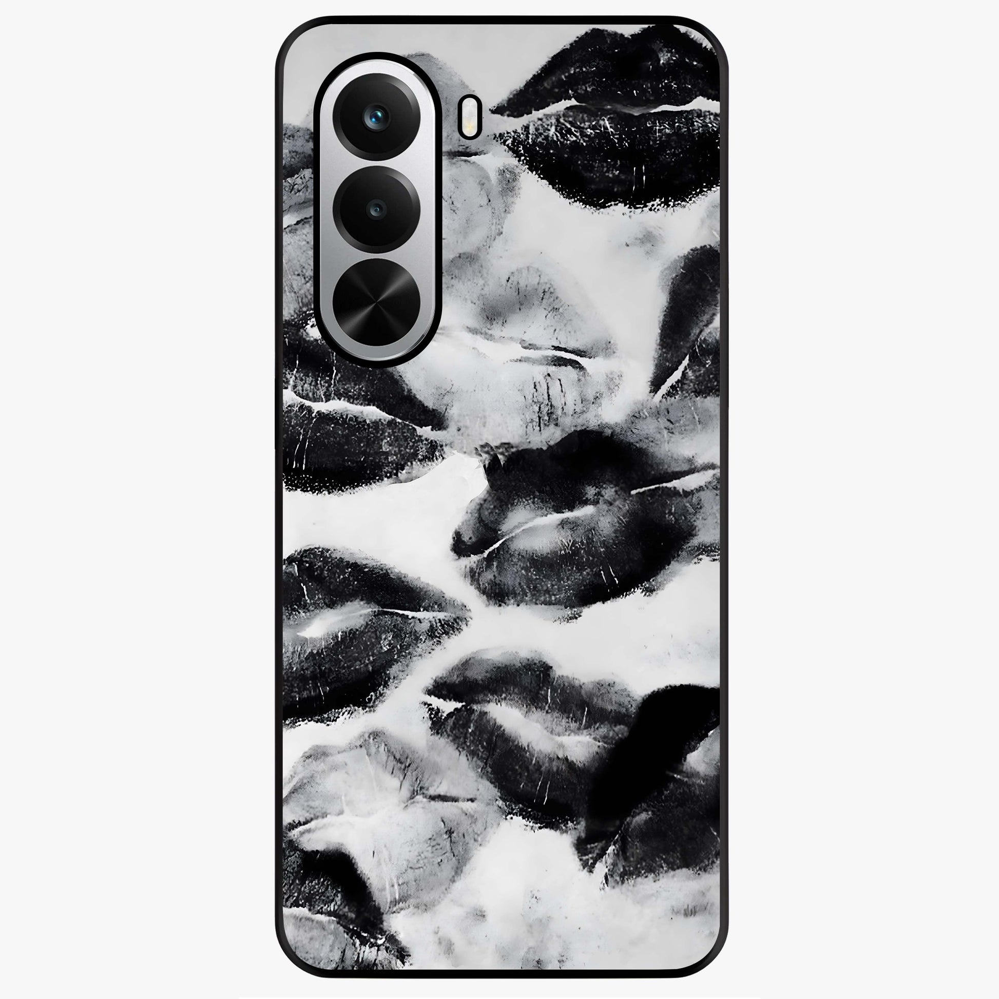 Midnight Kiss Marks Glass Case showing flat back view with lipstick kiss mark artwork and glossy glass finish.
