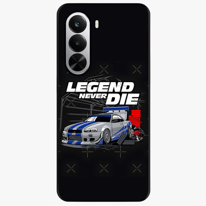 Midnight Racing Legacy Glass Case showing flat back view with sleek racing inspired artwork and glossy glass finish.
