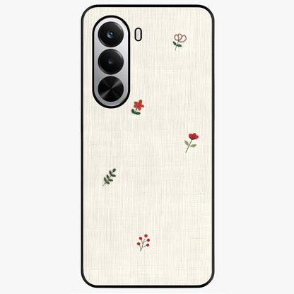Minimal Petal Whispers Glass Case showing flat back view with soft minimal floral artwork and glossy glass finish.