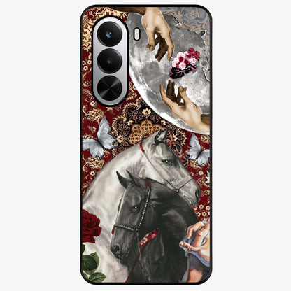Moonlit Royal Stallion Glass Case showing flat back view with majestic horse under moonlight artwork and glossy glass finish.