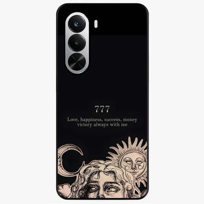 Mystic Victory Aura Glass Case showing flat back view with victory symbol artwork and glossy glass finish.