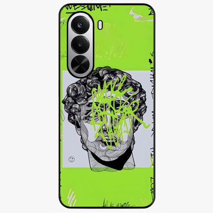 Neo Graffiti Rebellion Glass Case showing flat back view with vibrant graffiti artwork and glossy glass finish.