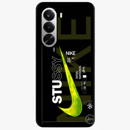 Neon Street Edition Glass Case showing flat back view with neon street style artwork and glossy glass finish.