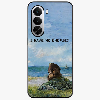 Peace Beyond War Glass Case showing flat back view with symbolic peace themed artwork and glossy glass finish.