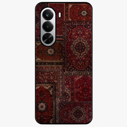 Persian Velvet Tale Glass Case showing flat back view with luxurious Persian velvet pattern artwork and glossy glass finish.