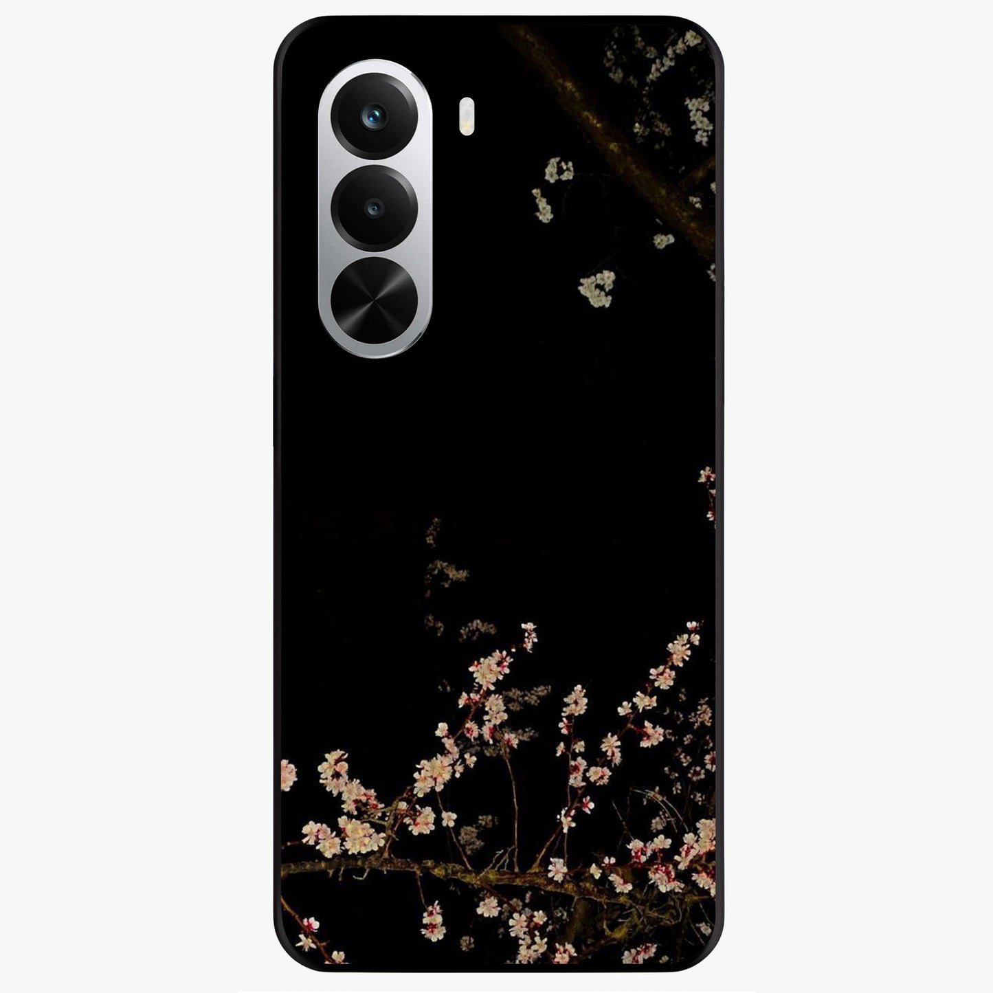 Petal Moon Light With Custom Name Glass Case showing flat back view with floral moonlight artwork and personalized name design.