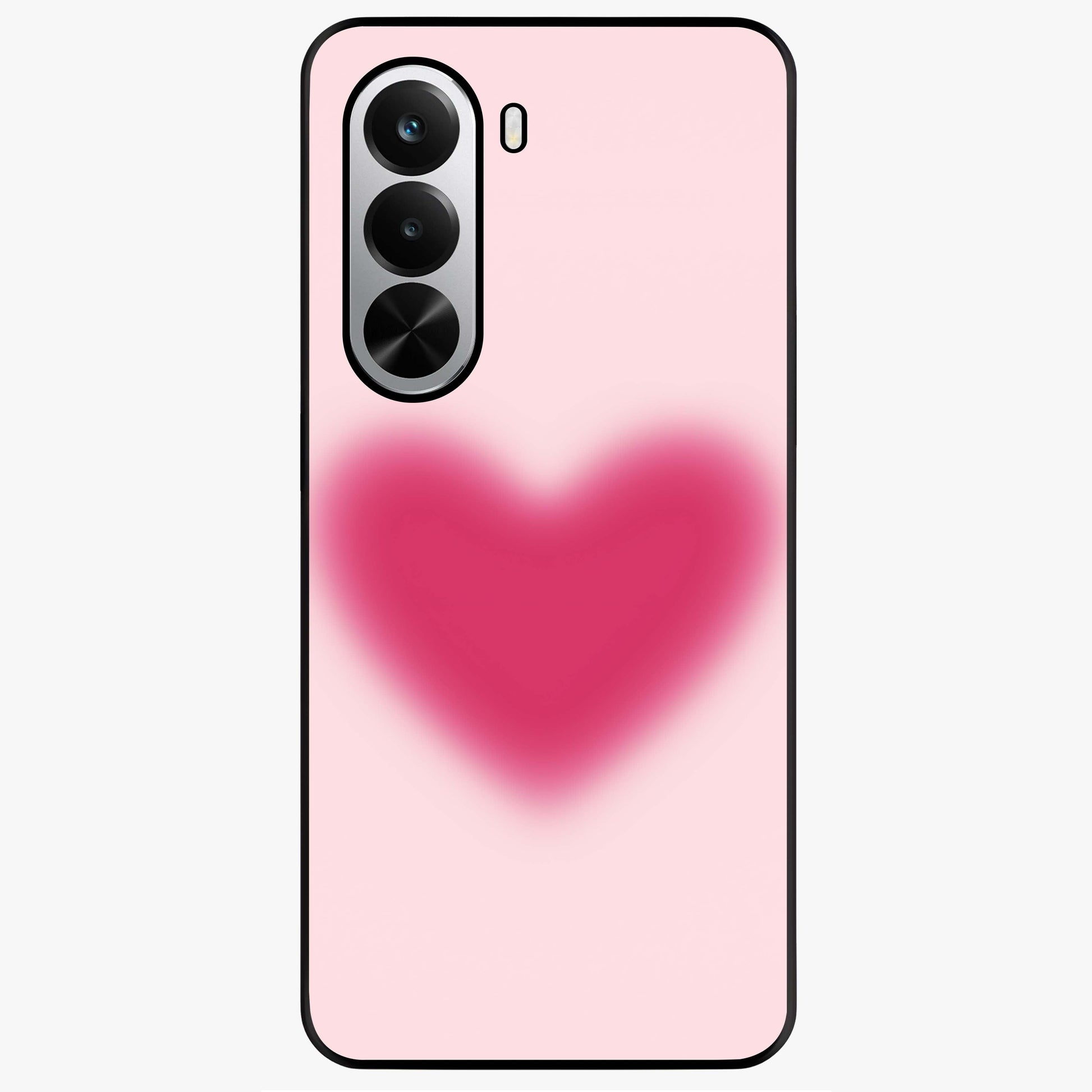 Pink Aura Heart Glass Case showing flat back view with glowing heart artwork and glossy glass finish.