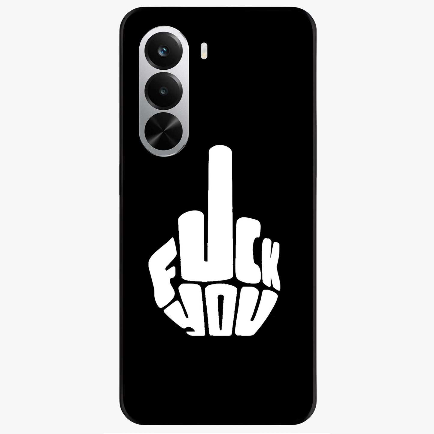 Rebel Mode On Glass Case showing flat back view with bold rebellious typography artwork and glossy glass finish.