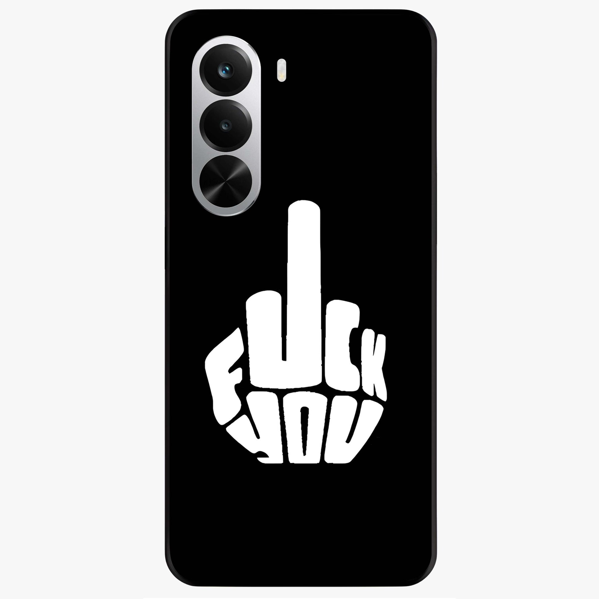 Rebel Mode On Glass Case showing flat back view with bold rebellious typography artwork and glossy glass finish.