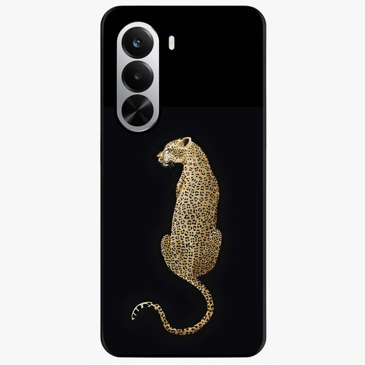 Regal Leopard Glass Case showing flat back view with bold leopard artwork and glossy glass finish.